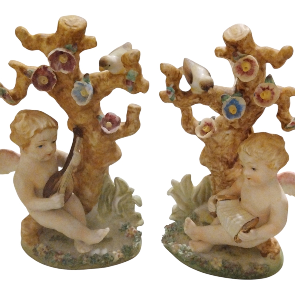 Porcelain NAPCO statues set of 2 cupids Cherubs